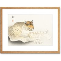 Artery8 Wall Art Print Tiger Watercolour Ohara Koson Art Framed 9x7 inch in Beige | Size: W7" x H9"