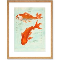 Artery8 Wall Art Print Fish Japan Koi Art Framed 9x7 inch in Beige | Size: W7" x H9"