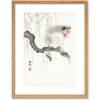 Artery8 Wall Art Print Monkey Tree Branch Ohara Koson Art Framed 9x7 inch in Beige | Size: W7" x H9"