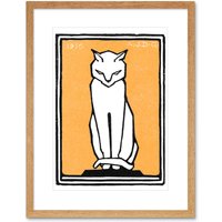 Artery8 Wall Art Print Sitting Cat 1916 Julie De Graag Art Framed 9x7 inch in Beige | Size: W7" x H9"