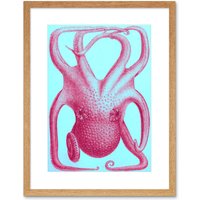 Artery8 Wall Art Print Pink Octopus Art Framed 9x7 inch in Beige | Size: W7" x H9"