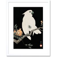 Artery8 Wall Art Print Cockatoo Pomegranate Ohara Koson Art Framed 9x7 inch in White | Size: W7" x H9"