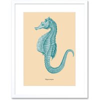 Artery8 Wall Art Print Sea Horse Hippocampus Blue Art Framed 9x7 inch in White | Size: W7" x H9"