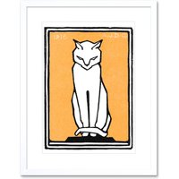 Artery8 Wall Art Print Sitting Cat 1916 Julie De Graag Art Framed 9x7 inch in White | Size: W7" x H9"