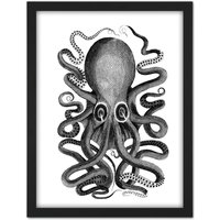 Artery8 Wall Art Print Octopus Vintage Large Large Framed Wall Décor Art in Brown | Size: W18" x H24"