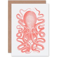 Artery8 Living Coral Octopus Greetings Card in Orange