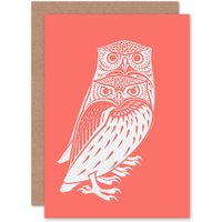 Artery8 Living Coral Owls Julie De Graag Greetings Card in Orange
