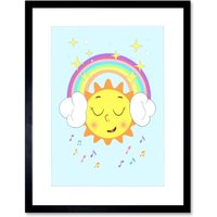 Artery8 Wall Art Print Rainbow Headphones Musical Sun Art Black Framed 9x7 inch | Size: W7" x H9"