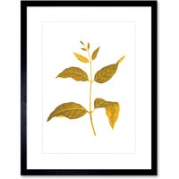 Artery8 Wall Art Print Botanics Gold & Grey Leaves Art Black Framed 9x7 inch | Size: W7" x H9"
