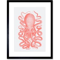 Artery8 Wall Art Print Living Coral Octopus Art Black Framed 9x7 inch | Size: W7" x H9"