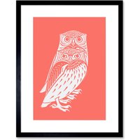 Artery8 Wall Art Print Living Coral Owls Julie De Graag Art Black Framed 9x7 inch | Size: W7" x H9"