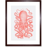 Artery8 Wall Art Print Living Coral Octopus Art Black Framed 9x7 inch in Brown | Size: W7" x H9"