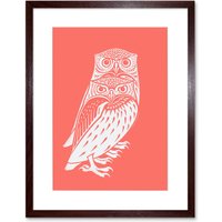 Artery8 Wall Art Print Living Coral Owls Julie De Graag Art Black Framed 9x7 inch in Brown | Size: W7" x H9"