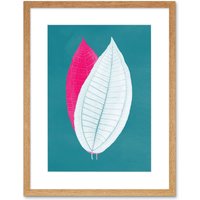 Artery8 Wall Art Print Bright Coloured Leaf Teal Art Black Framed 9x7 inch in Beige | Size: W7" x H9"