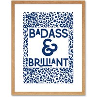 Artery8 Wall Art Print Patterned Quote Badass & Brilliant Art Black Framed 9x7 inch in Beige | Size: W7" x H9"