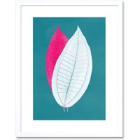 Artery8 Wall Art Print Bright Coloured Leaf Teal Art Black Framed 9x7 inch in White | Size: W7" x H9"