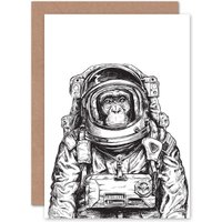 Artery8 Monkey Astronaut Greetings Card in White