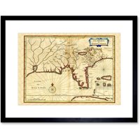 Artery8 Wall Art Print Florida Old Antique Map Art Black Framed 9x7 inch | Size: W7" x H9"