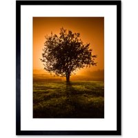 Artery8 Wall Art Print Lone Tree Sunset Photo Art Black Framed 9x7 inch | Size: W7" x H9"