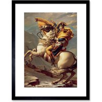 Artery8 Wall Art Print Napoleon Crossing The Alps Art Black Framed 9x7 inch | Size: W7" x H9"