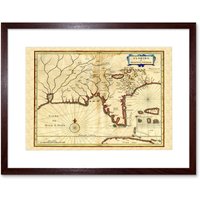 Artery8 Wall Art Print Florida Old Antique Map Art Black Framed 9x7 inch in Brown | Size: W7" x H9"
