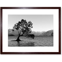 Artery8 Wall Art Print The Lone Tree Lake Wanaka Art Black Framed 9x7 inch in Brown | Size: W7" x H9"