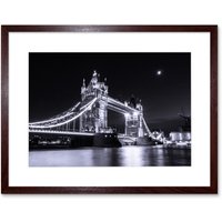 Artery8 Wall Art Print Tower Bridge at Night Art Black Framed 9x7 inch in Brown | Size: W7" x H9"