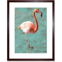 Artery8 Wall Art Print Flamingo On Blue Art Black Framed 9x7 inch in Brown | Size: W7" x H9"