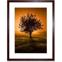 Artery8 Wall Art Print Lone Tree Sunset Photo Art Black Framed 9x7 inch in Brown | Size: W7" x H9"