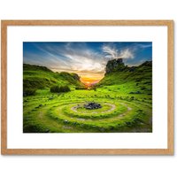 Artery8 Wall Art Print Fairy Glen Sunset Skye Scotland Art Black Framed 9x7 inch in Beige | Size: W7" x H9"