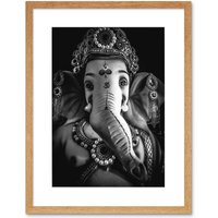 Artery8 Wall Art Print Black & White Ganesh Hindu Art Black Framed 9x7 inch in Beige | Size: W7" x H9"