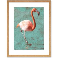 Artery8 Wall Art Print Flamingo On Blue Art Black Framed 9x7 inch in Beige | Size: W7" x H9"
