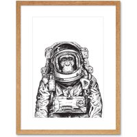 Artery8 Wall Art Print Monkey Astronaut Art Black Framed 9x7 inch in Beige | Size: W7" x H9"