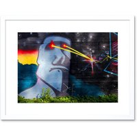 Artery8 Wall Art Print Graffiti Easter Island Head Laser Art Black Framed 9x7 inch in White | Size: W7" x H9"