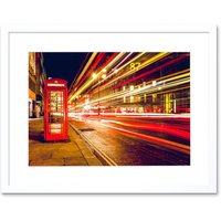 Artery8 Wall Art Print Streets of London Phone Box Art Black Framed 9x7 inch in White | Size: W7" x H9"