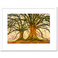 Artery8 Wall Art Print Twin Trees Painting Art Black Framed 9x7 inch in White | Size: W7" x H9"