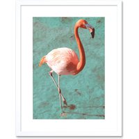 Artery8 Wall Art Print Flamingo On Blue Art Black Framed 9x7 inch in White | Size: W7" x H9"