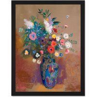 Artery8 Wall Art Print Flowers Odilon Redon Large Light Oak Large Framed Wall Dรฉcor Art in Brown | Size: W18" x H24"