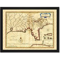 Artery8 Wall Art Print Florida Old Antique Map Large Light Oak Large Framed Wall Décor Art in White | Size: W18" x H24"