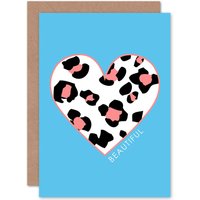 Artery8 Leopard Beautiful Coral Blue Greetings Card