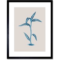 Artery8 Wall Art Print Blue & Beige Long Leaves Art Black Framed 9x7 inch | Size: W7" x H9"