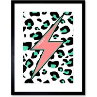 Artery8 Wall Art Print Leopard Coral & Green Strong Reverse Art Black Framed 9x7 inch | Size: W7" x H9"