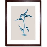 Artery8 Wall Art Print Blue & Beige Long Leaves Art Black Framed 9x7 inch in Brown | Size: W7" x H9"