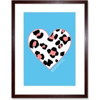 Artery8 Wall Art Print Leopard Coral & Blue Beautiful Art Black Framed 9x7 inch in Brown | Size: W7" x H9"