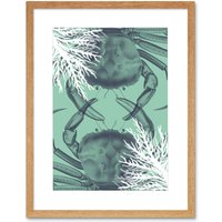 Artery8 Wall Art Print Crab & Coral Collage Art Black Framed 9x7 inch in Beige | Size: W7" x H9"