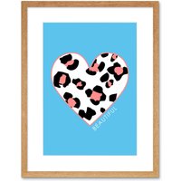 Artery8 Wall Art Print Leopard Coral & Blue Beautiful Art Black Framed 9x7 inch in Beige | Size: W7" x H9"