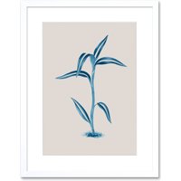 Artery8 Wall Art Print Blue & Beige Long Leaves Art Black Framed 9x7 inch in White | Size: W7" x H9"