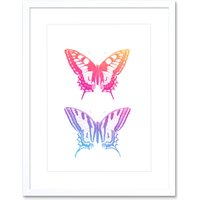 Artery8 Wall Art Print Colourful Gradient Butterflies Art Black Framed 9x7 inch in White | Size: W7" x H9"