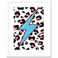 Artery8 Wall Art Print Leopard Coral & Blue Strong Reverse Art Black Framed 9x7 inch in White | Size: W7" x H9"