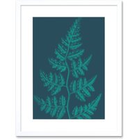 Artery8 Wall Art Print Navy & Teal Fern Leaf Art Black Framed 9x7 inch in White | Size: W7" x H9"